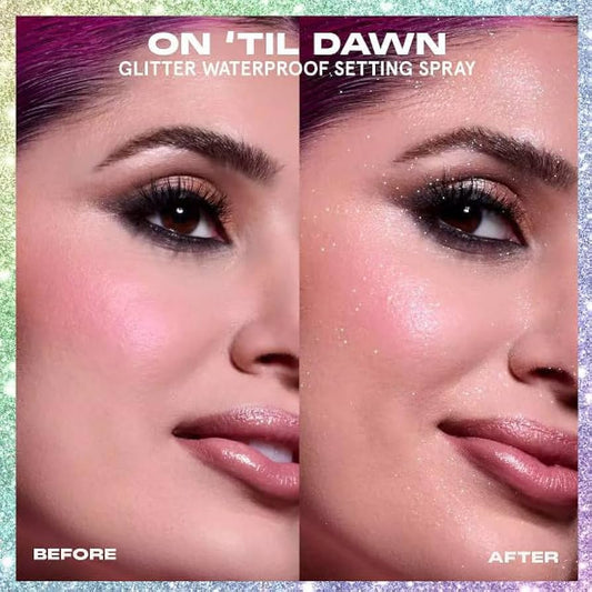 One Size ON ‘TIL DAWN
WATERPROOF GLITTER SETTING SPRAY –