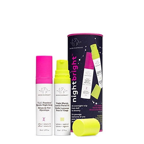 Drunk Elephant Full Sized Night Bright Duo - Nighttime Skin care Routine with T.L.C. Framboos Glycolic Night Serum and Virgin Marula Luxury Facial Oil