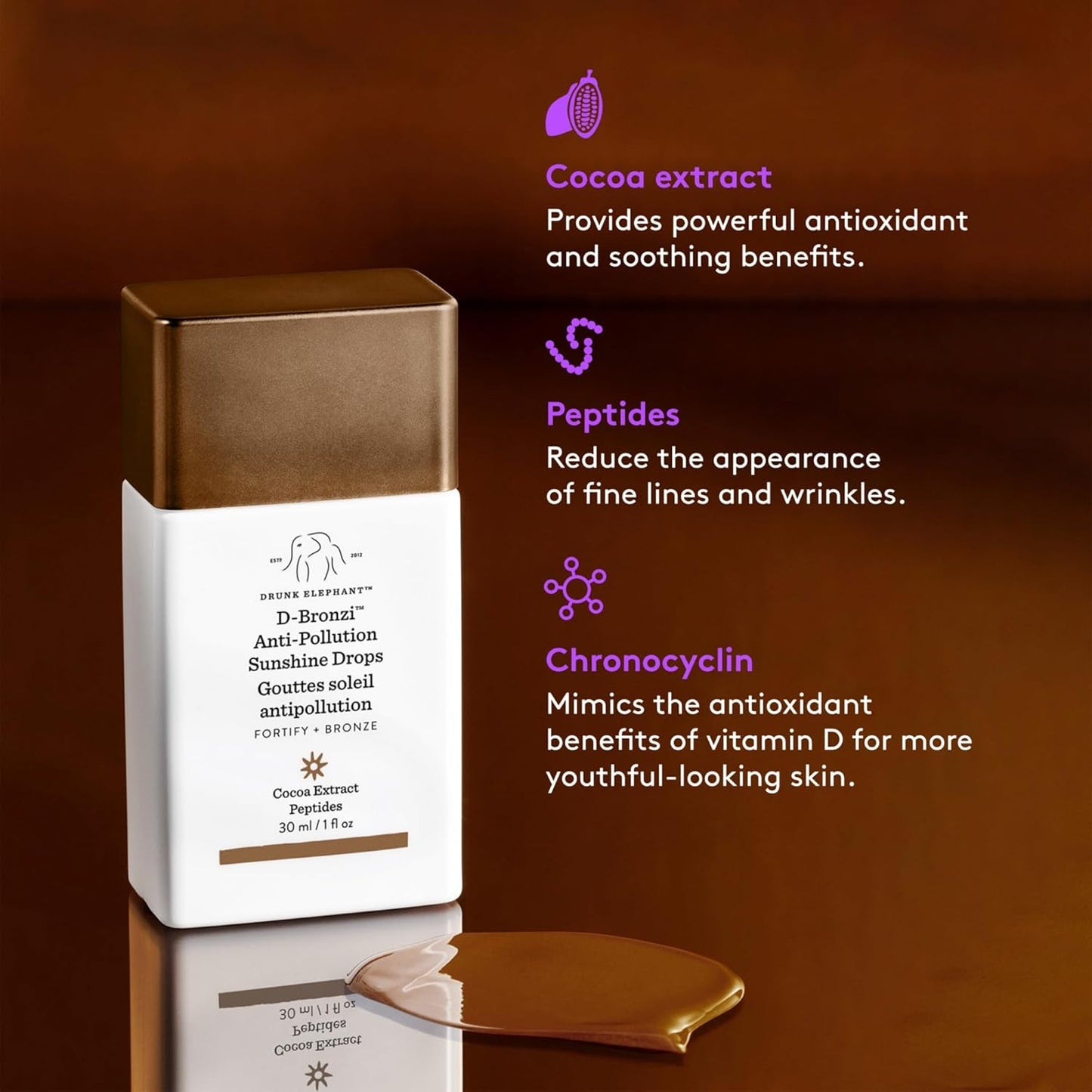 Drunk Elephant D-Bronzi Antipollution Sunshine Serum. Replenishing Face and Body Bronzing Serum