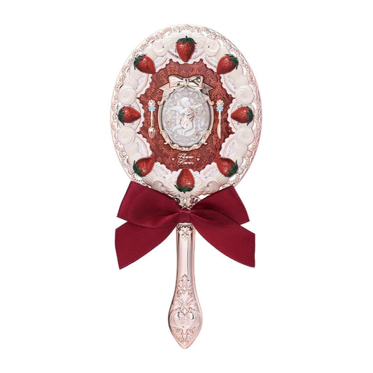 Flower KnowsStrawberry Cupid Hand Mirror,Vintage Handheld Mirror,Fancy & Pretty Princess Mirror with Long Handle,Gift for Girls & Women(Red Velvet)